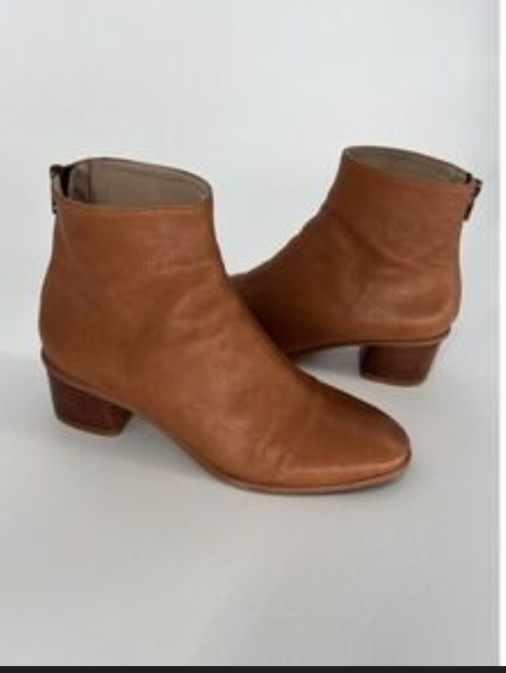 Anthropologie Emmeline Leather Ankle Boots Cognac Brown Size 40